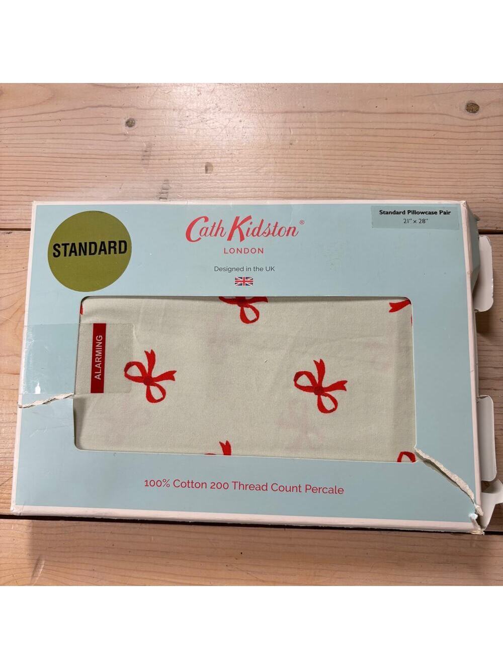Cath Kidston New Open Box Ruby Sage Bow Print Standard Pillowcase Pair 21x28